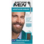 Just For Men Moustache & Beard Medium-Dark Brown Dye, Eliminates Grey For a Thicker & Fuller Look With An Applicator Brush Included – M-40 Medium-Dark Brown