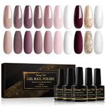 Shining She Gel Nail Polish Set, 10 Colors Nude Pink White Brown Glitter Gold Sliver Gel Polish Set Soak-Off UV/LED Manicure for Women Nail Art Salon DIY Home, 8ML