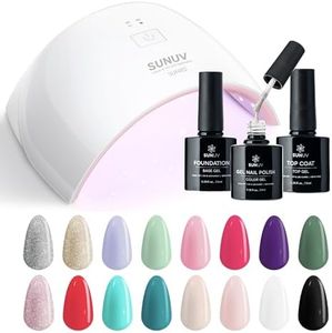 SUNUV SUN9C LED UV Light for Nails Pink, Hema-Free Gel Nail Polish Kit, 16 Colors Gel Polish Set with Top Coat and Base Coat