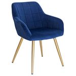 WOLTU 1 X Kitchen Dining chair Blue/Golden with arms and backrest,Living Room chair chair for bedroom Velvet,BH232bl-1