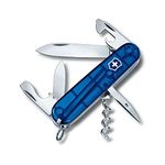 Victorinox Spartan Swiss Army Knife, Camping Pocket Knives, Medium, Multi Tool, 12 Functions, Blade, Bottle Opener, Blue Transparent