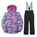 WOWULOVELY Girls Thicken Warm Snowsuit Hooded Ski Jacket Pants 2 Pcs Set Skiing Jacket with Pants(ZT,Black 8)