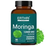 ERTHRI Moringa 12000mg per serving, 90 tablets |Drumstick Leaf|100% Natural| Immunity Booster | 100% Organic | Healthy Digestion & Appetite