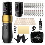 EZ Tattoo Kit - Tattoo Machine Kit Complete with 6 Strokes 2mm-4.2mm Wireless Tattoo Machine Pen with 1600mAh Battery Power Supply for Tattoo Beginners and Tattoo Artists (P3 Pro Golden Matte)