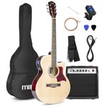 Max SHOWKIT Beginner Electric Acoustic Guitar Kit with 40W Amplifier, Built-in Tuner, EQ, Natural Finish - Ultimate Guitar Starter Kit for All Skill Levels