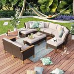 MFSTUDIO 11 Pieces Wicker Patio Furniture Set, All-Weather Rattan Outdoor Half-Moon Curved Sectional Sofa Set for Garden, Backyard, 4 x Curved Sofa, 1 x Armless Sofa, 4 x Ottomans, 2 x Corner Sofa