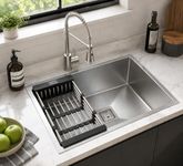 HAPPY HOMES 304 Stainless Steel Kitchen Sink (24X18X10 Inch) Heavy Duty with HONEYCOMB ANTISCRATCH Design Matte Finish with Nanocoated Undercoating |Square Coupling and Metal Fruit Basket
