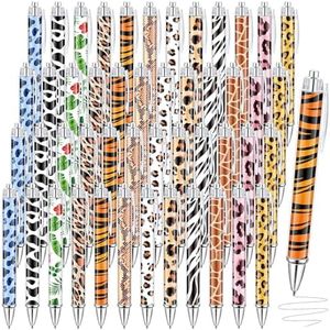 Dispowreath 48 Pcs Animal Print Pens Safari Pens Bulk 1.0 mm Black Ink Fancy Pens Jungle Retractable Ballpoint Pens Medium Point Smooth Writing Pen for Women Men Student Teacher School Office Supplies