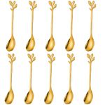 AnSaw Elegant Gold Leaf Coffee Spoons - 10-Piece, 4.7" Mini Stainless Steel Espresso & Dessert Tea Spoons, Perfect for Demitasse & Small Servings