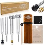Pure Aether Tuning Forks Set with Gem Foot and Stand Base - 128Hz, 136.1Hz, 432Hz, 528Hz Weighted & Unweighted Forks for Meditation, Yoga, Chakra Balancing - 10 Piece Wellness Kit