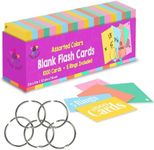 Star Right Assorted Colored Blank Flash Cards - Note Cards with Rings - 2"x3" Blank Index Note Cards, Flash Cards Blank, 1000 Pre Hole Punched Index Cards with Metal Binder Rings, Blank Flashcards