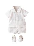 Kid's Grorgues Stylish Cotton Solid Short Sleeve Shirt With Pocket Short Clothing Set For Summer, Vecation, Traval (3-4 Years, White)