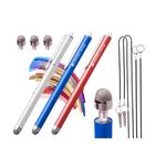 The Friendly Swede Stylus Pen Replaceable Micro-Knit Mesh Tip - Capacitive Touchscreen Stylus, Tablet Styli with Lanyards, Screen Cleaning Cloth Tips (3 Pack) (Blue + White + Red)