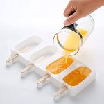 Alokrupswam Popsicle Molds Set Food-Grade Silicone Ice Pop Molds with 50 Wooden Sticks for Free, DIY Ice Cream, 4 Cavities Homemade Ice Pop Molds, Oval (Set of 1)
