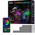 8 Pcs Motorcycle LED Light Kits, App Control Multicolor Waterproof Motorcycle LED Strip Lights, Music Sync & Multiple Scene Modes RGB LED Lights for Motorcycles, DC 12V