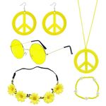 6 Pcs Hippie Accessories Set, Boho Peace Sign Daisy Flower 60s 70s Outfit Women Hippie Costume Accessories Disco Outfits