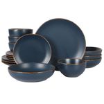 Gibson Home Hazeltine 16 Piece Plates and Bowls Dishes Stoneware Ceramic Dinnerware Set - Navy Blue