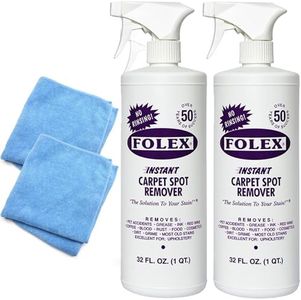 Folex 2 Instant Carpet Spot Removers (32 oz) & Reusable Microfiber Cleaning Cloths (15x15 in) - Household Stain Treater Kit