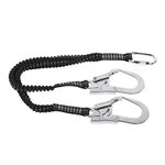 Fall Protection Harness, Shock Absorbing Safety Lanyard Fall Protection with Double Steel Snap Hook, Fracture Resistant 2500 Kg Elastic Hook Safety Belt for Rock Climbing Aerial Work Construction