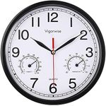 Vigorwise Wall Clock, Sweep Silent Movement Accurate Clocks with Temperature & Humidity, Decorative for Kitchen/Living Room/Bedroom/Office/School/Classroom (Black, 8 inch)