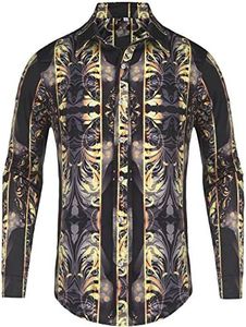 Pacinoble Mens Long Sleeve Fashion Luxury Design Print Dress Shirt, Black, Large