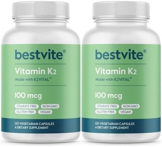BESTVITE Vitamin K2 100 mcg as MK-7 (240 Vegetarian Capsules)(120x2) - No Stearates - Vegan - Non GMO - Gluten Free