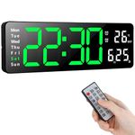 Koolertron Digital Clock 13-inch Large Display LED Wall Clock with Remote Control Countdown Dimmer Large Clock with DST Date Week Temperature