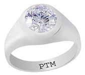 Ptm 925 Sterling Silver Zircon (American Diamond) 7.25 Ratti or 6.6 cts Astrological Gemstone Bis Hallmark Ring for Men & Women