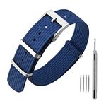 ANNEFIT Nylon Watch Strap 20mm, One-Piece Waterproof Military Watch Band with Heavy Silver Buckle (Blue)