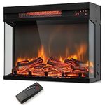 Tangkula 23-Inch 3-Sided Electric Fireplace Insert with Remote Control, 1500W Fireplace Heater with Thermostat, Adjustable Brightness, 8H Timer, Overheat Protection