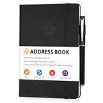 JIANTA Address Book with Alphabetical Tabs A to Z Index, PU Leather Address Book with Pen, Hardback Address Organizer for Keeping Contacts Safe