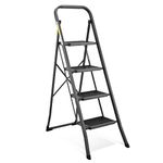 Soctone Step Ladder 4 Step Folding with Anti-Slip Pedal, Lightweight 4 Step Ladder with Handrails, 330 lbs Capacity Perfect for Kitchen & Household, Grey