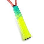 GET A GRIP - Custom Tennis Racket Grip Tape - Anti-Slip/Quick-Drying Tennis Overgrips - Precut Badminton Racket Grip with Finishing Tape - Squash Racket Grip Tapes (Paint The Lines (Neon + Blue), 1)