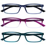 OPULIZE See 3 Pack Blue Light Blocking Reading Glasses Blue Purple Turquoise Computer Anti Glare Unisex BBB9-35Q +2.50