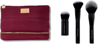 LAURA GELLER Quilted Makeup Bag with Brush Case, Burgundy + Complexion Brush Set : Airbrush Kabuki Brush + Angled Blush Brush + Classic Bronzer Brush