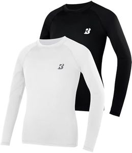 Roadbox Boys Youth Compression Shirts - 2 Pack Long Sleeve Athletic Undershirt Kids Quick Dry Base Layers for Baseball Soccer Football