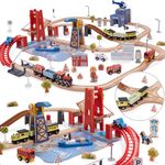 Giant bean 117PCS Wooden Train Set for Kids Boys and Girls 3-7, Fits for Thomas The Train, Brio, Melissa & Doug and Train Table