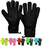 WESTWOOD FOX Goalkeeper Gloves,Finger Protection Soccer Goalie Gloves for Kids,Youth,Adults,Heavy Grip Palm with Dumbo latex 4+3 mm,Wrist Support (Jet Black, Size 9 suitable for Adult-M)
