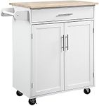 HOMCOM Kitchen Island Cart Rolling Trolley Cart with Drawer, Storage Cabinet & Towel Rack, White