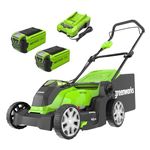 Greenworks 40V Cordless Lawnmower for Lawns up to 500m², 41cm Cutting Width, 50L Bag, Two of 40V 2Ah Batteries & One Charger, 3 Year Guarantee-G40LM41K2X, Green, Black, Grey