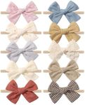 doboi 10PCS Baby Girls Headbands Hair Bows Nylon Linen Hairbands Handmade Hair Accessories for Newborn Infant Toddlers Little Girl and Kids