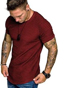 COOFANDY Men's Muscle T-Shirt Pleated Raglan Sleeve Bodybuilding Gym Tee Short Sleeve Fashion Workout Shirts Hipster Shirt, Type1 - Wine Red, Medium