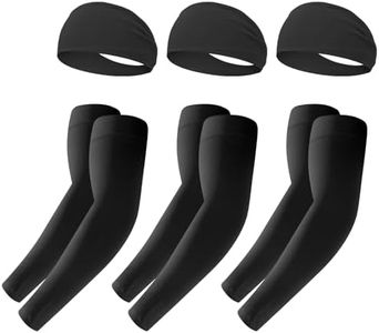 JATEBI 6 Pack Sports Headband and Arm Sleeves for Men Women Sweat Bands Cooling UV Sun Protection Sports Arm Sleeves for Running Yoga Fitness Workout, Black