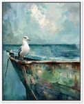 Art Remedy Seagull And Boat Canvas Coastal Wall Art, White Frame, 36" x 45"