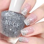 Glitter Nail Polish - Flash Shinny Silver Nail Varnish - Quick Drying & Long Lasting Nail Polish - No Need Baking & Easy to Apply Nail Polish for Women (Glitter Sliver)