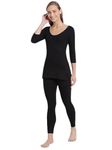 Jockey Women's Cotton Thermal Set (Top & Bottom Both, Black) (Medium)