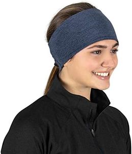 TrailHeads Ponytail Headband - Adrenaline Series | Women’s Running Headband with Reflective Accents - Heather Navy