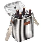 Kato Tirrinia Insulated Wine Cooler Bag - 4 Bottle Travel Padded Wine Carrier Tote with Handle and Adjustable Shoulder Strap, Great Wine Lover Gift, Striped