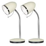 Britalia 2 Pack - Cream & Chrome Vintage Retro Table Desk Lamp | Metal Dome Adjustable Head | 1 x E27 ES Bulb Required (Not Included) | Study - Office - Task Light | Inline Switch Operated