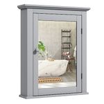 COSTWAY Bathroom Medicine Cabinet with Mirror, Wall-Mounted Mirrored Storage Cabinet Organizer with 5-Position Adjustable Shelf, Hanging Bathroom Wall Cabinet for Living Room Bedroom Entryway (Grey)